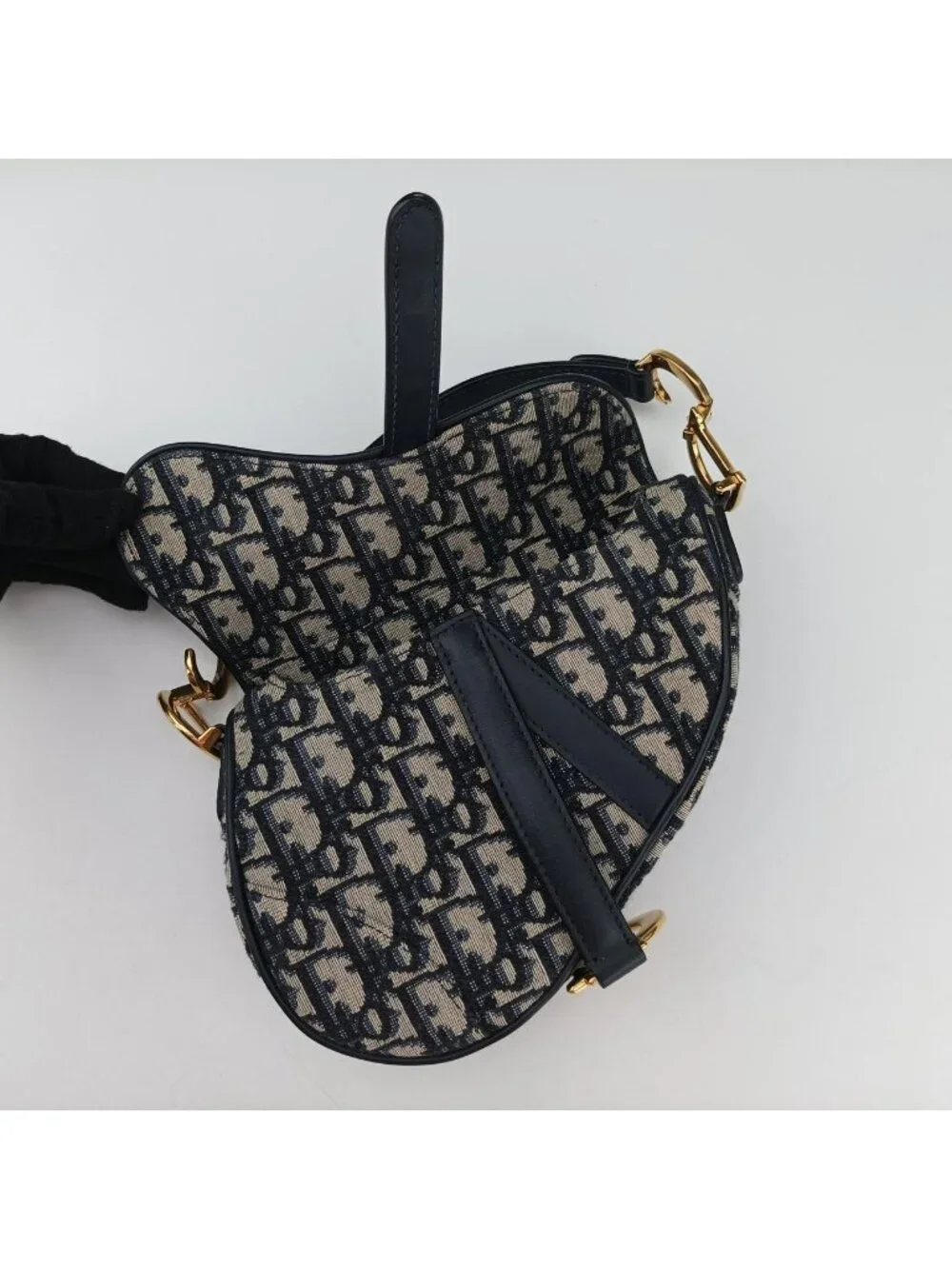 Dior Saddle Navy Gray Jacquard Leather Shoulder Bag